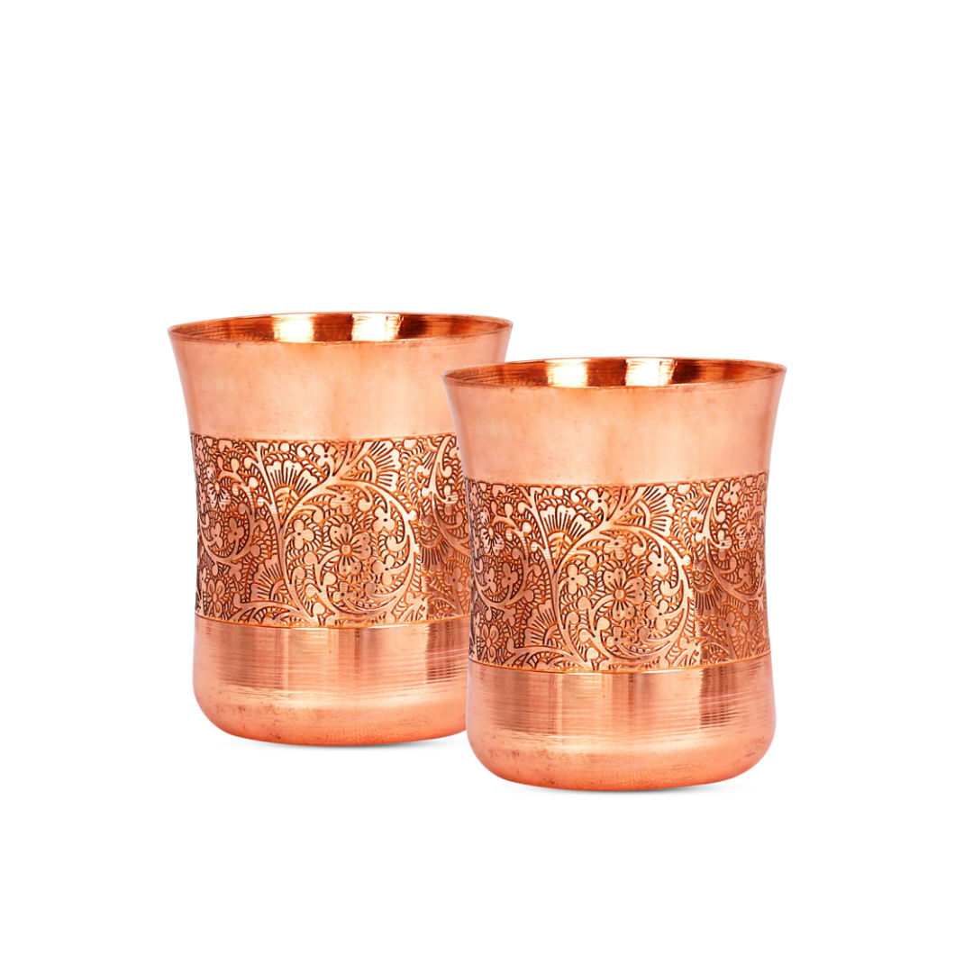 Pure copper gold flower print glass, 275 ML, Set of 2 408